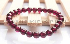 Natural 8mm Red Garnet Crystal Round Gems Beads Bracelet Elastic Bangle 7.5''
