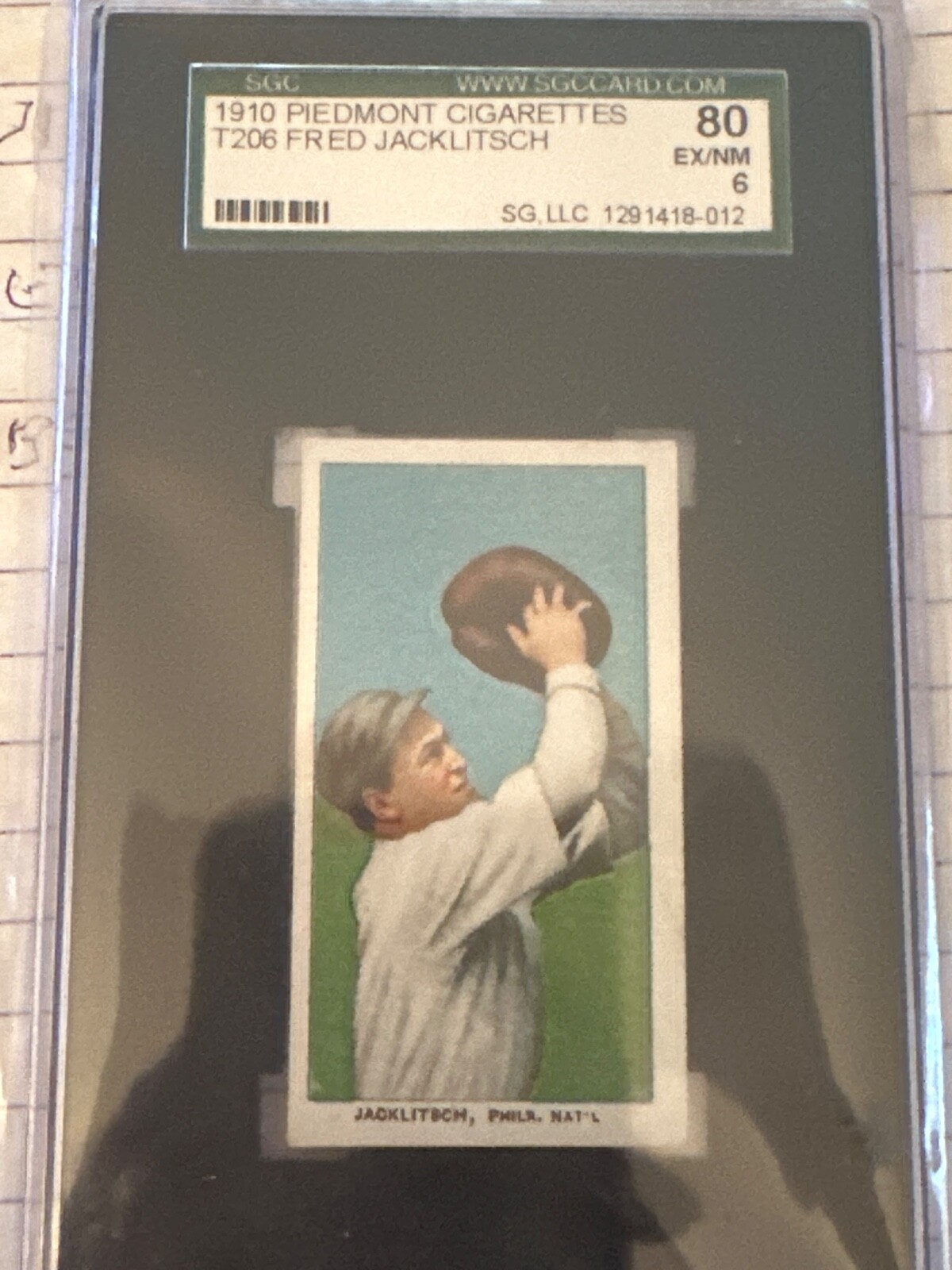 T206 Fred Jacklitsch SGC 80 Piedmont 350 Factory 25