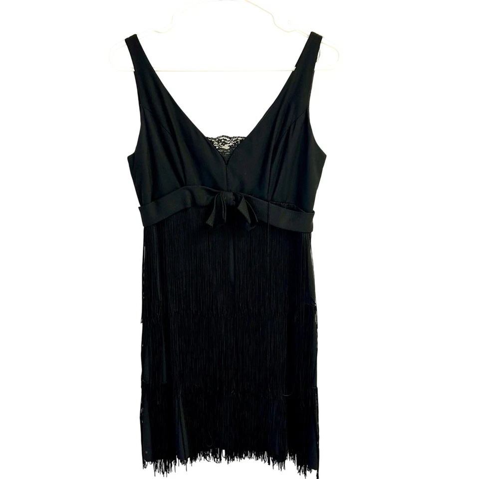 Vtg 1920's Black 3 Tier TASSEL Evening Party 20's FRINGE Cocktail FLAPPER Dress - Image 2 of 4