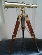Vintage Shiny brass solid tube telescope and stand movable tele-scopes mari