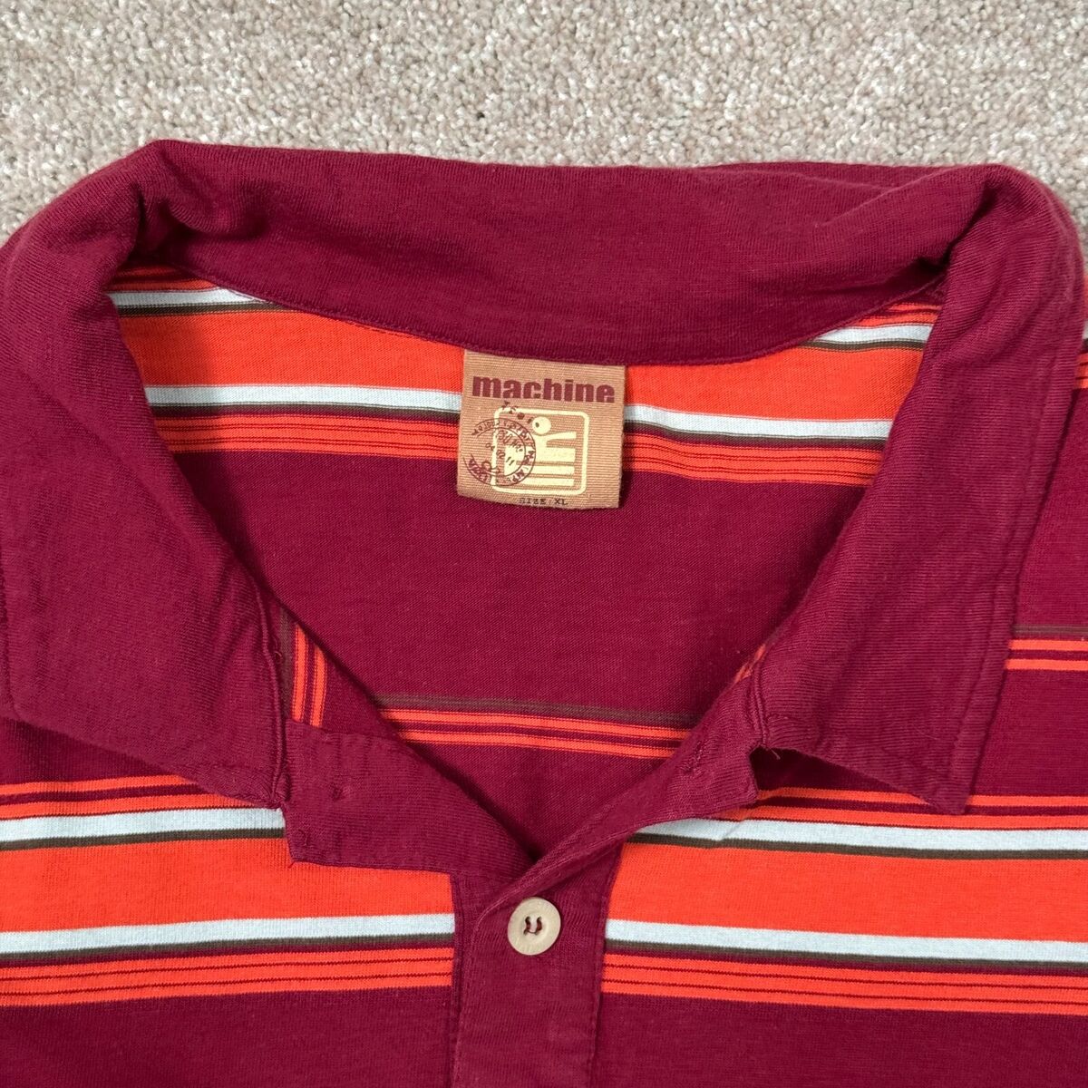 Y2K Machine Polo Shirt Men XL Short Sleeve Striped Red Y2K Machine Polo Shirt Men XL Short Sleeve Striped Red