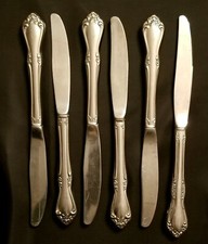 Pretty Set Of Six Stainless Dinner Knives With Floral Pattern
