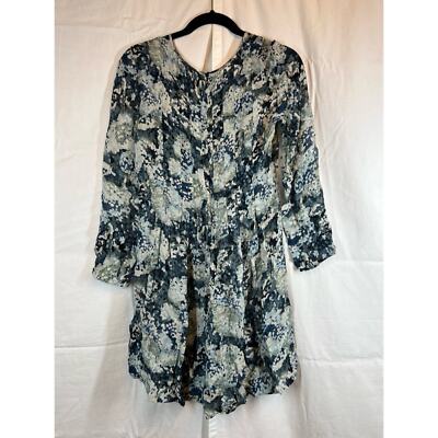 Club Monaco 100% silk blue abstract floral pleated flounce delaynee dress