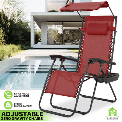 Sunshade Foldable Zero Gravity Chair Outdoor Patio Lounge Chaise w/Holding Tray