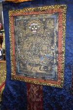 Thangka Tibet Mahakala mit Lebensrad/24KtGoldminiat/versch.Buddhadarst 119x87cm