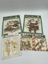 Vintage Plastic Stained Glass Sun Catchers Christmas Ornaments Lot Of 5