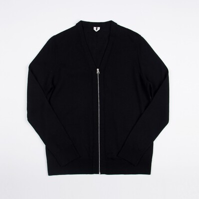 Men's ARKET Organic Wool Black Full Zip Cardigan Sweater Size S