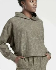 ATHLETA GREEN CAMO FARALLON PRINTED LIGHTWEIGHT HOODED SWEATSHIRT SIZE XSMALL