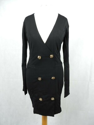 black bodycon blazer dress Women's Faux Leather Blazer Dress, Double-Breasted Long Sleeve Midi Dr main image 1