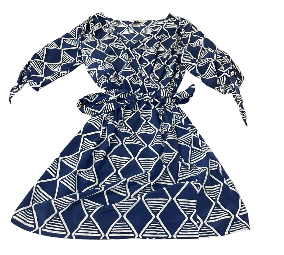 OLD NAVY Women's Size Small Blue Faux Wrap Dress with Fabric Belt - Image 3 of 4