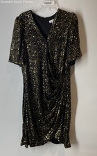 Calvin Klein Womens Black Gold Sequin Back Zip Evening Wrap Dress Size 22W