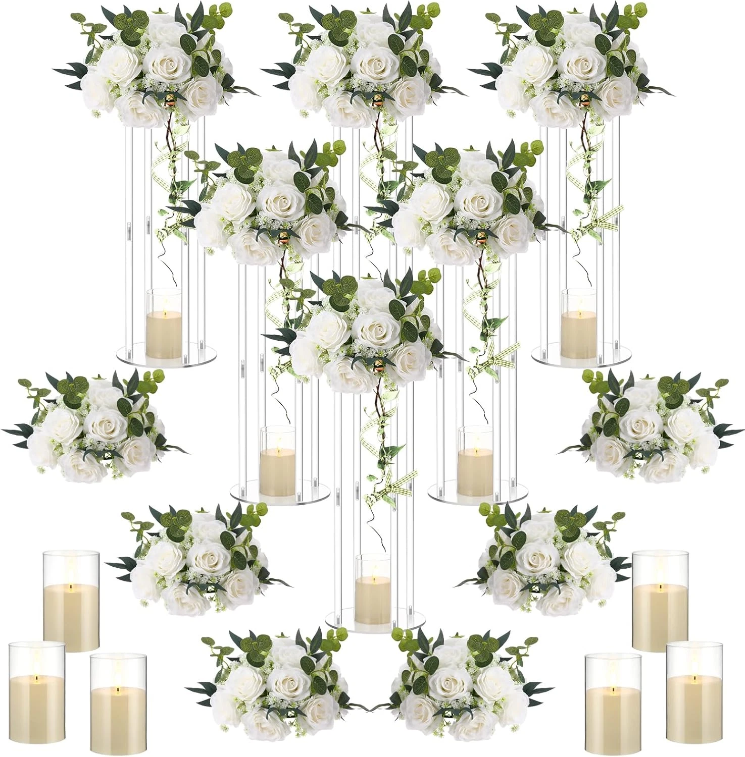 20" Acrylic Vase Stand Set with LED Lights & Flower Balls for Weddings & Home