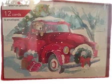 Vintage American Greetings Puppy Dog Antique Truck Christmas Cards 12 Pack NIB