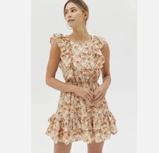 Minkpink Zahari Mini Floral Dress Size Small A-Line Fit-n-Flare Sundress Ruffles