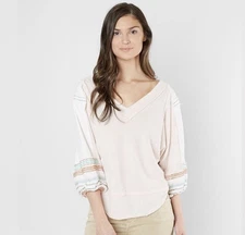 FREE PEOPLE We The Free Bubble Tee Shirt Top Pink Large-L $98 OB778756