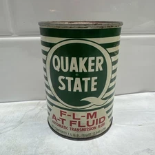 Quaker State F-L-M A-T FLUID Oil Can FULL Vintage Excellent Shape