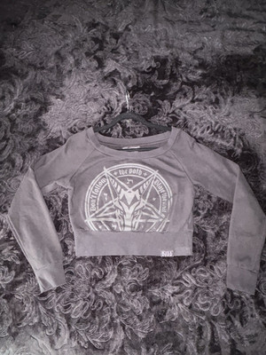 Killstar Black Gothic Cropped Pullover Sweatshirt M Graphic Print Logo Crewneck