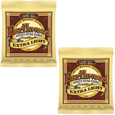 Ernie Ball 2006 Earthwood Bronze Extra Light Acoustic Guitar Strings 10-50 2 Set