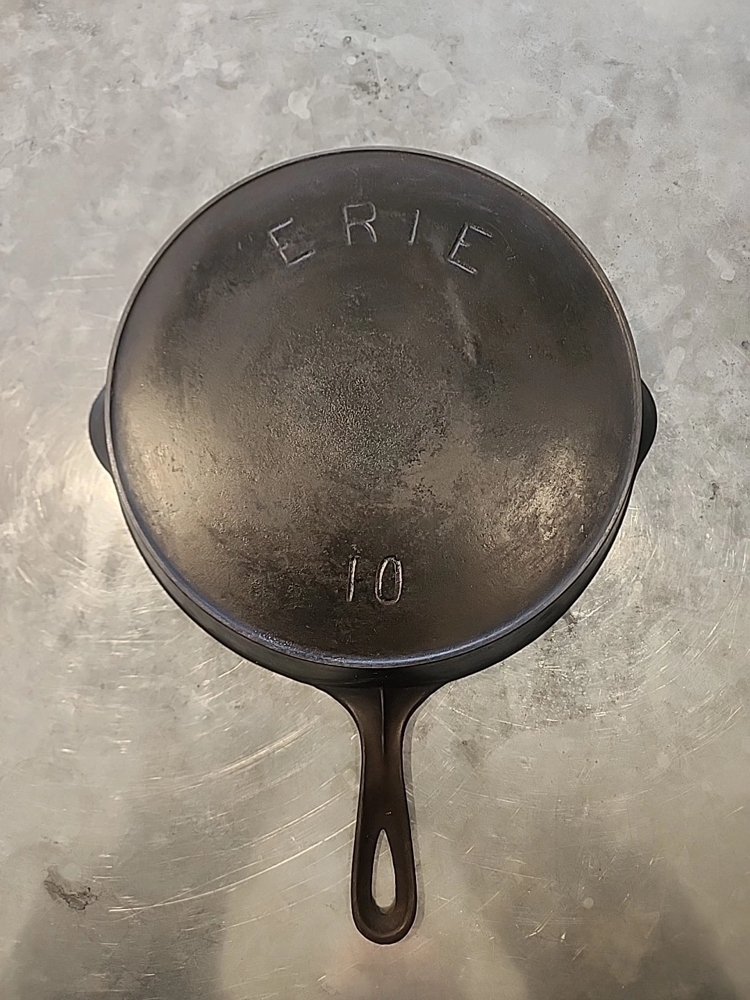 Antique 1880s Pre-GRISWOLD Cast Iron Skillet Pan # 10 ERIE "ERIE"