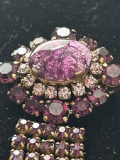 Vintage Made In Austria Dangle Brooch Art Glass Cab, Chatons, Pave - #479