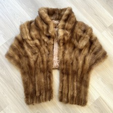 VINTAGE Mink Stole Scarf Fur Cape Shawl Fur Party Wedding Brown