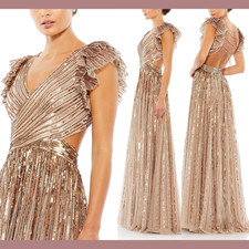 NWT Mac Duggal [ 2 ] 5568 Sequin Cut Out Ruffle Sleeve Lace Up Gown Copper J2091