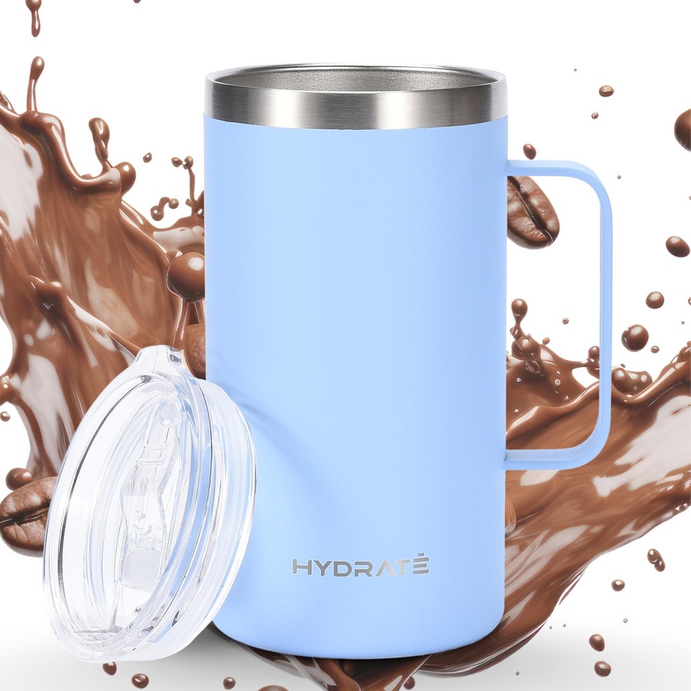 24oz Pastel Blue Stainless Steel Tumbler with Handle - Reusable Coffee Mug