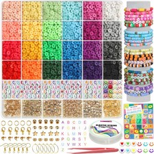 6000 PCS Clay Beads Bracelet Making Kit,24 Color DIY Flat Preppy Beads for Fr...