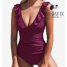 Cupshe Tie Back Ruffle Tummy Control One Piece Swimsuit Size XL