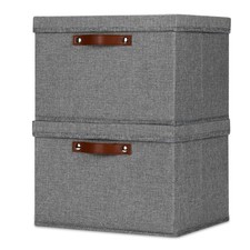 2 PCS Grey 15x11x9.5inch Large Foldable Fabric Storage Bins Baskets Lid