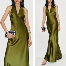 Reformation Daniela Silk Halterneck Aloe Vera Green Maxi Dress Size 12