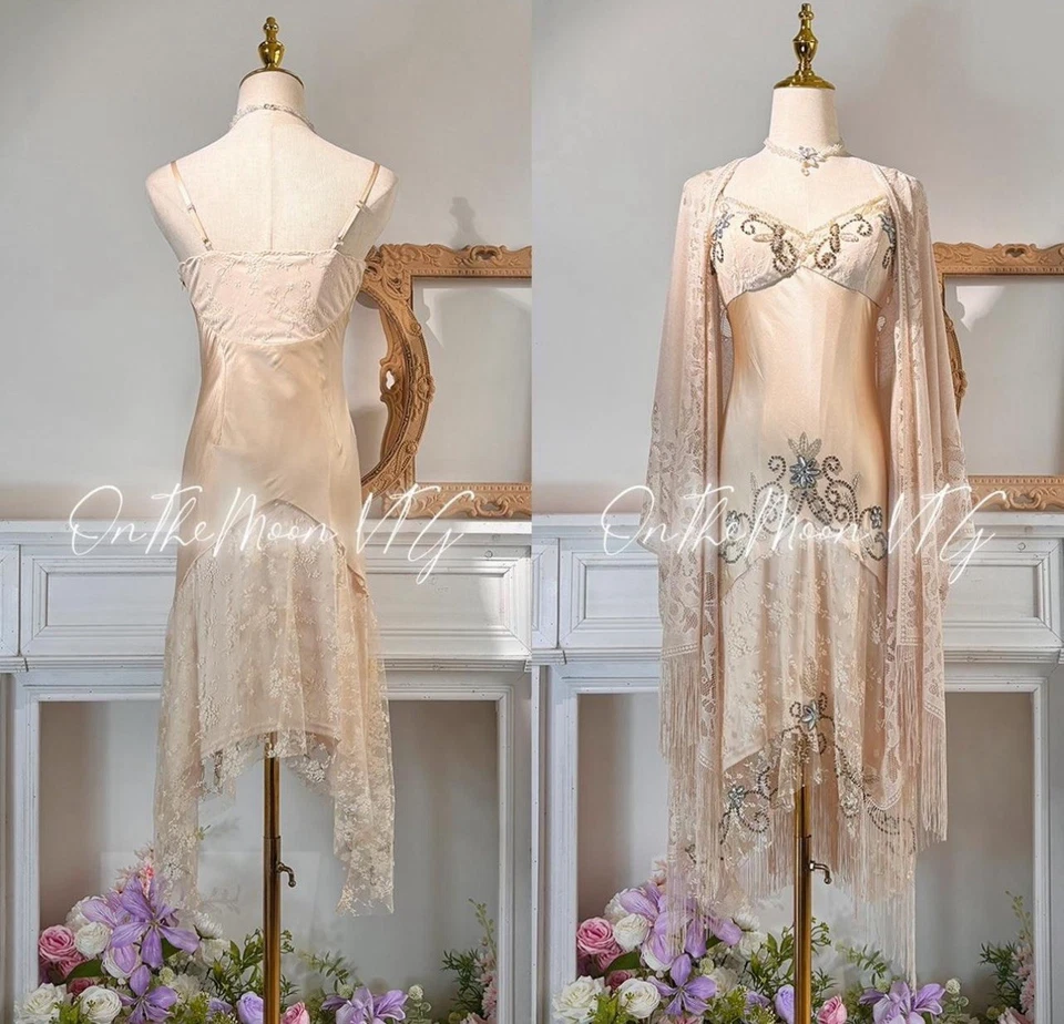 Light cream beaded and embroidered lace flapper dress - Image 3 of 4