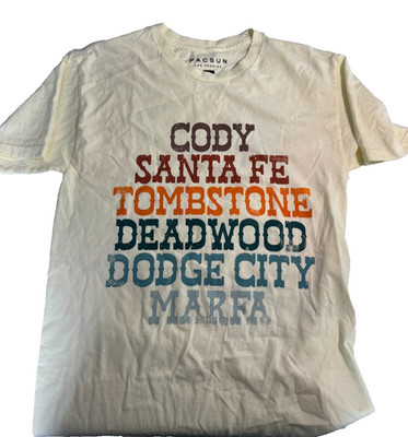 PacSun Men's Western Towns Graphic Tee Tombstone Deadwood Marfa Small Cream NWT