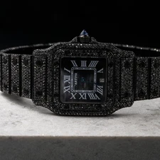 Cartier Santos 1564 10.3ct Natural Black Diamonds and Black PVD Coating