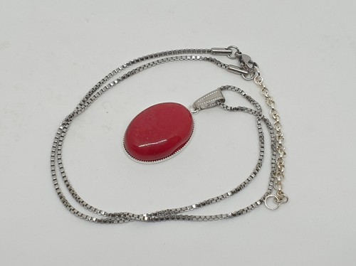 Large Oval semi-precious Malaysian Red Jade pendant necklace silver-plated - 第 4/6 張圖片