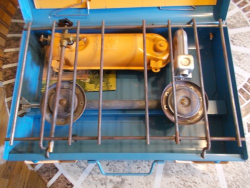 Vintage Sears 2 Burner Camp Stove Blue Orange Liquid Gas Model 476.74960 NEW - Picture 19 of 24