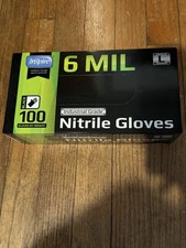 6 Mil Black Nitrile Gloves, Heavy Duty,, Powder-Free 100 Count  L 