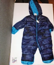 Carters Infant Blue Camo Zip Front Insulated Snowsuit Pram 6-9 Months