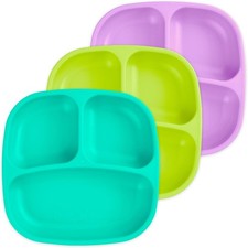 Mermaid Toddler Plates - Dishwasher  Microwave Safe, Set of 3 Divided Plates