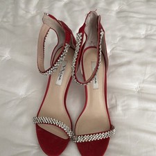 Nina Red Rhinestone Strappy Stiletto Heels Ankle Strap Open Toe Zipper Women