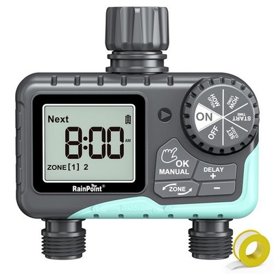 RAINPOINT Sprinkler Timer 2 Outlet, Water for Garden Hose, 1 pcs, White 
