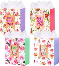 Medium Gift Bags, 4 Pack 9''Floral Paper Bag with Tissue Paper for Anniversary B