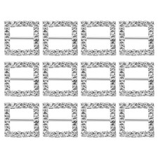 Square Rhinestone Ribbon Buckle, 12Pcs 18mm, Silver White