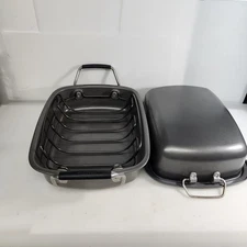 KITCHENAID Large Grey 16 x 12.5” x 4 3/4” Covered Roaster Roasting Pan +Rack EC