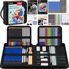 106-Piece Professional Drawing Set with Sketchbook and Art Supplies for All Ages