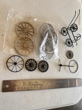 (10) Miniatures Wagon wheels and wocker baby stroller in process/repair