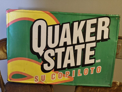 XXL QUAKER STATE ALTES BLECHSCHILD METALLSCHILD WERBUNG DEKO VINTAGE OIL ÖL GAS