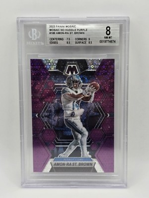 2023 Panini Mosaic Amon-Ra St. Brown #186 No Huddle Purple Mosaic Prizm /50 