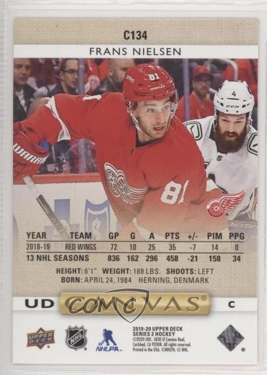 2019-20 Upper Deck UD Canvas Frans Nielsen #C134 - Image 2 of 2