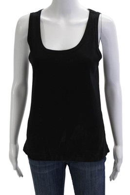 Three Dots Womens Basic Black Cotton Sleeveless Tank Round Neck Size L